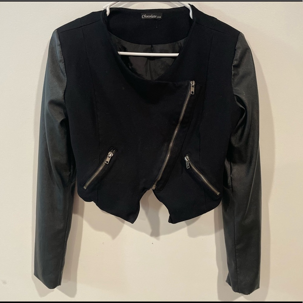 Leather Cropped Jacket - image 2